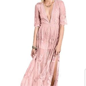 Gianni Bini Dusty Rose Lace Maxi Romper